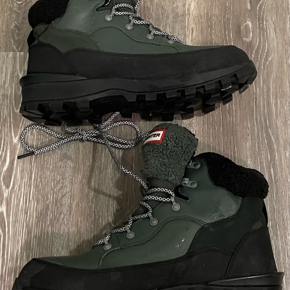 HUNTER SIZE 10 WOMEN'S EXPLORER MID LACE LEATHER GREEN BOOTS WATERPROOF - Picture 3 of 8